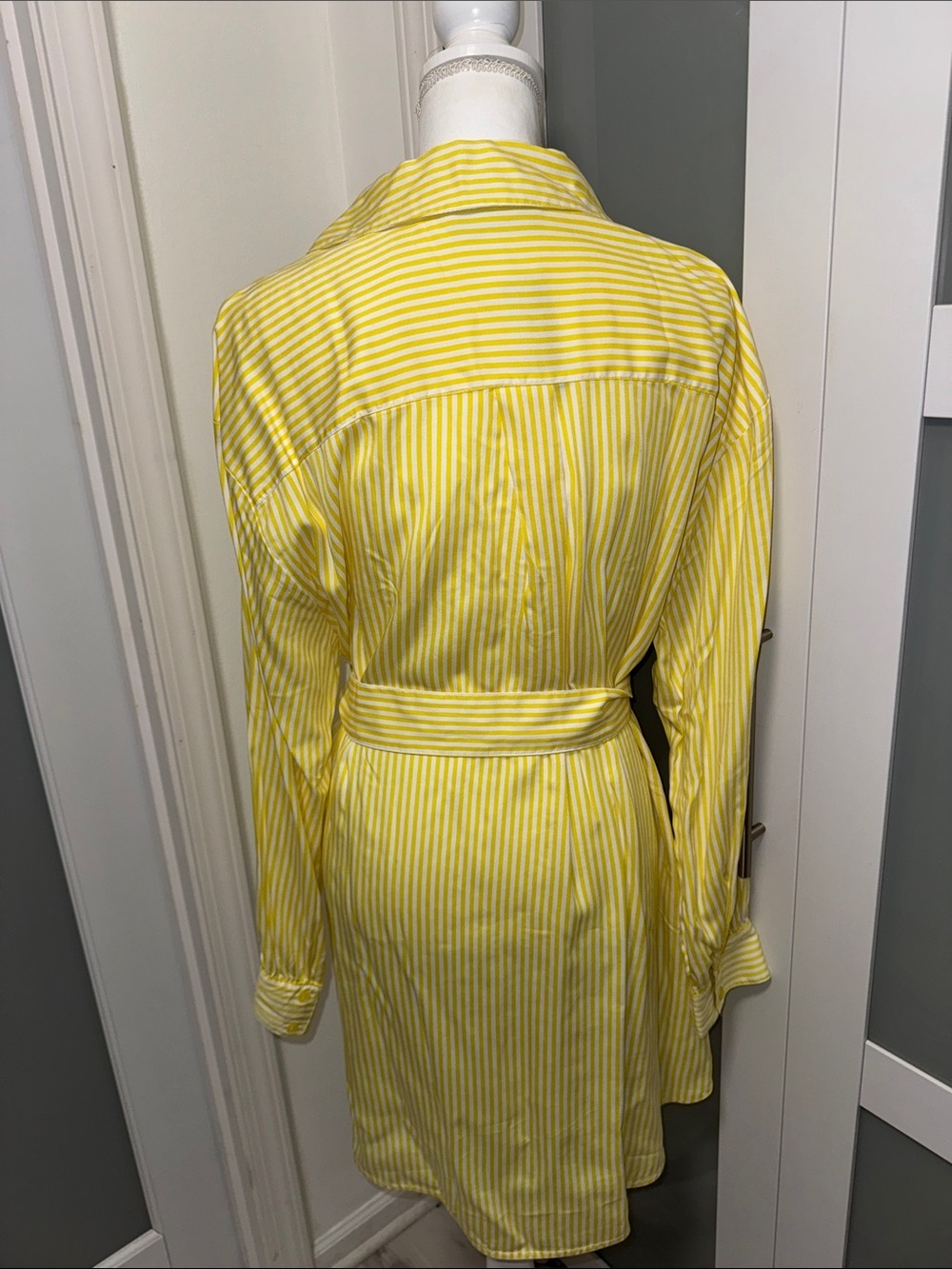 Lane Bryant Yellow Striped Shirt Tunic with Self Tie - Picture 7 of 10